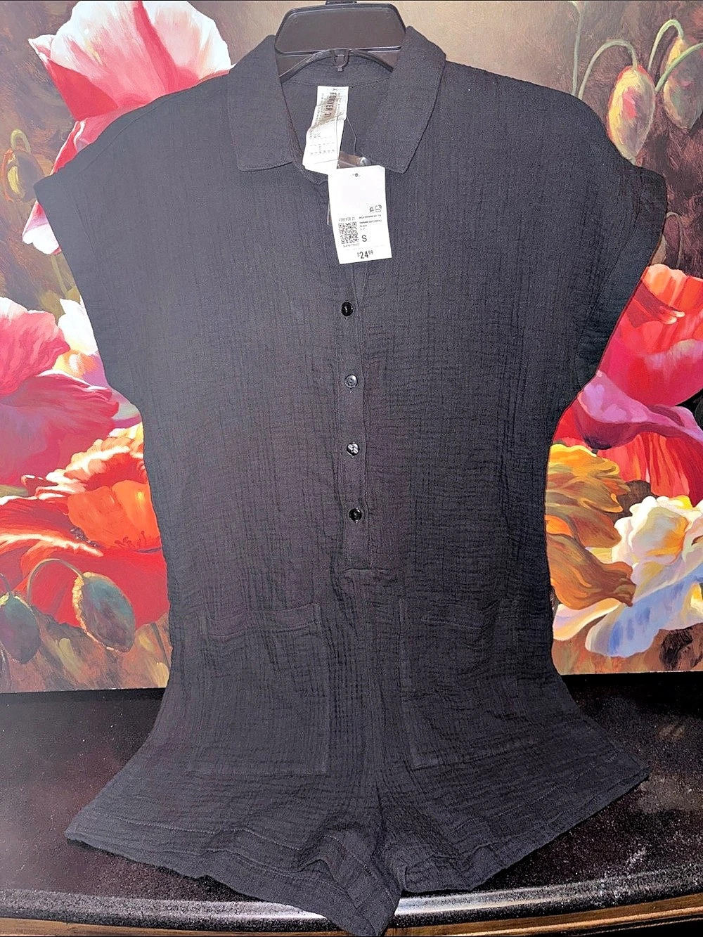 NWT 100% Cotton Forever 21 Swim Cover Up jumpsuit Black Small